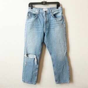 Agolde button fly Riley Crop straight leg high rise denim jeans Sz 29